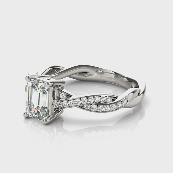 Emerald Cut Ring With Braided Shank Engagement Ring (85001) — ring spin