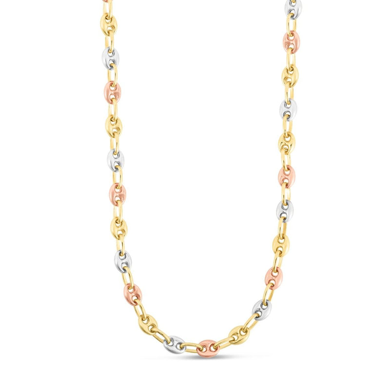 14K Tri-color Gold Puffed Mariner Link Chain