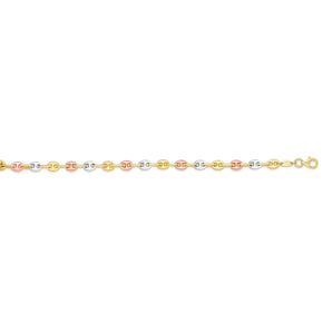 14K Tri-color Gold Puffed Mariner Link Chain