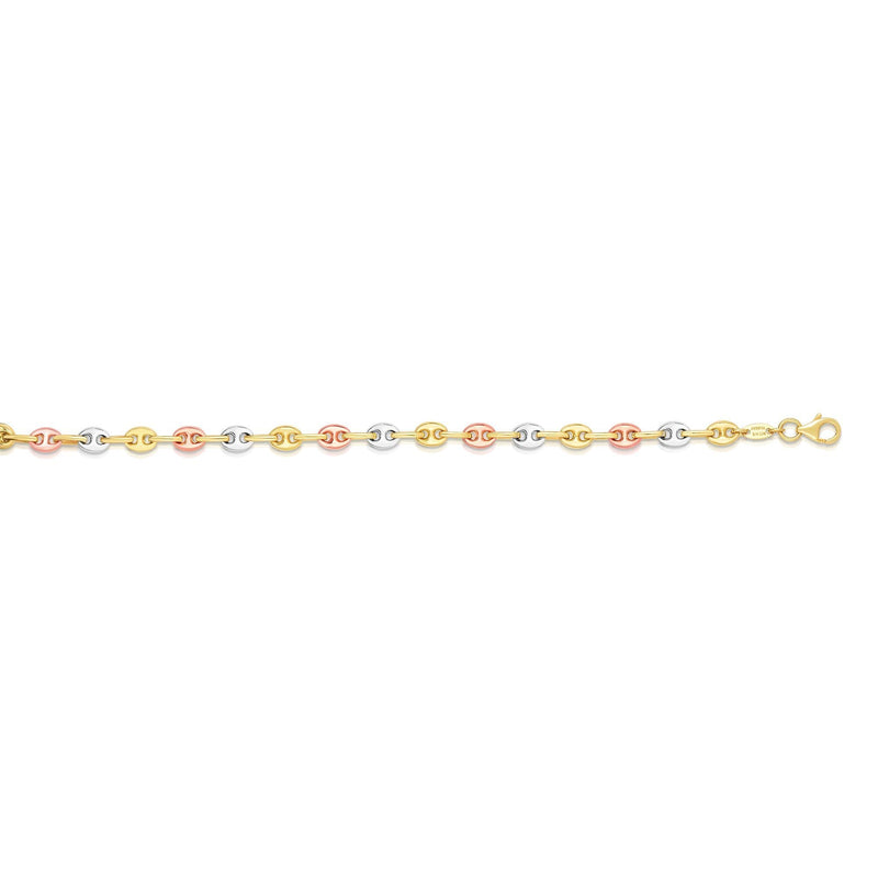 14K Tri-color Gold Puffed Mariner Link Chain