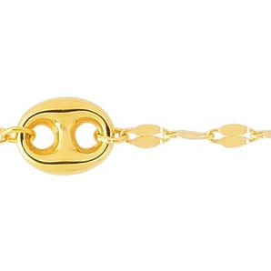 14K Gold Mirror Chain and Puffed Mariner Station Anklet