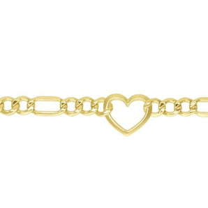 14K Heart Figaro Chain Bracelet