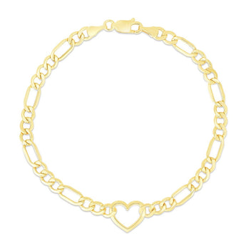 10K Heart Figaro Chain Bracelet
