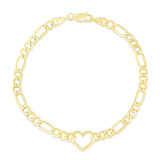 10K Heart Figaro Chain Bracelet