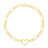 14K Heart Figaro Chain Bracelet