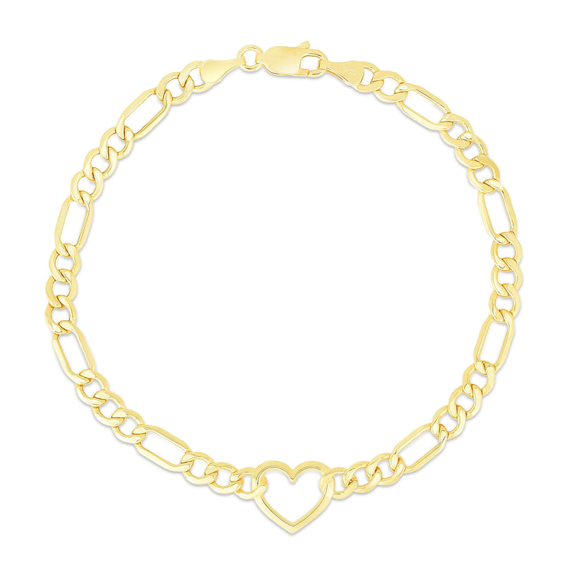 14K Heart Figaro Chain Bracelet