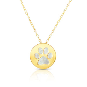 14K Gold Paw Print Mother of Pearl Necklace