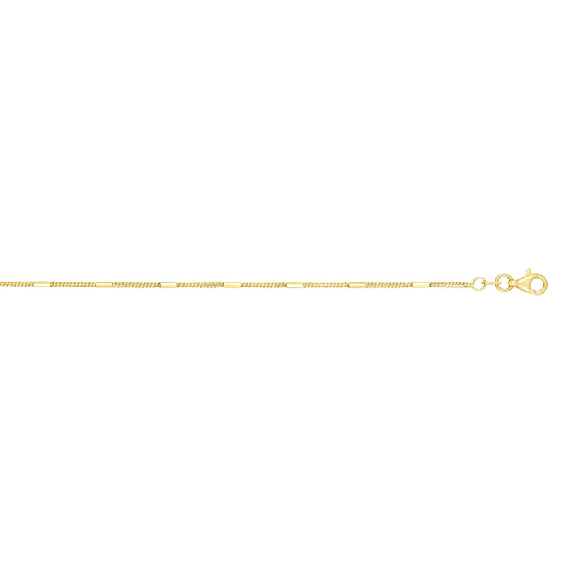 14K Gold 1.3mm Polished Bar Station Saturn Chain 