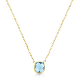 14K Gold Blue Topaz Cushion Solitiare Necklace