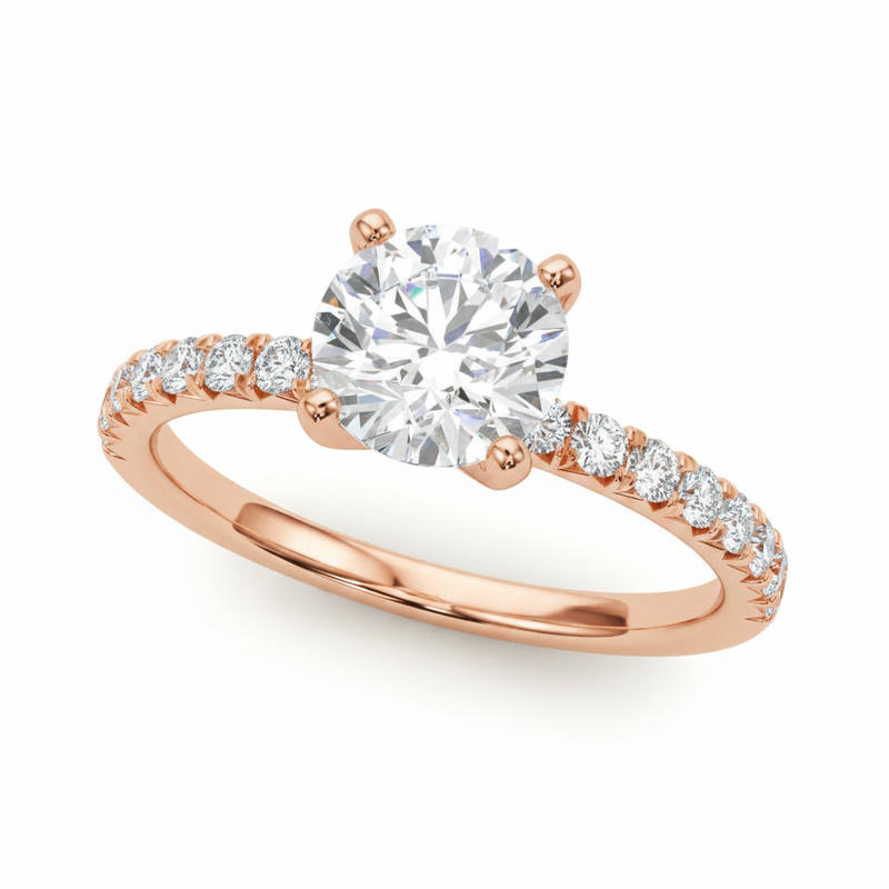 Round Center Engagement Ring — Rose Gold