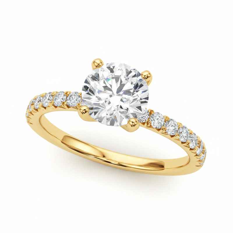 Round Center Engagement Ring — Yellow Gold