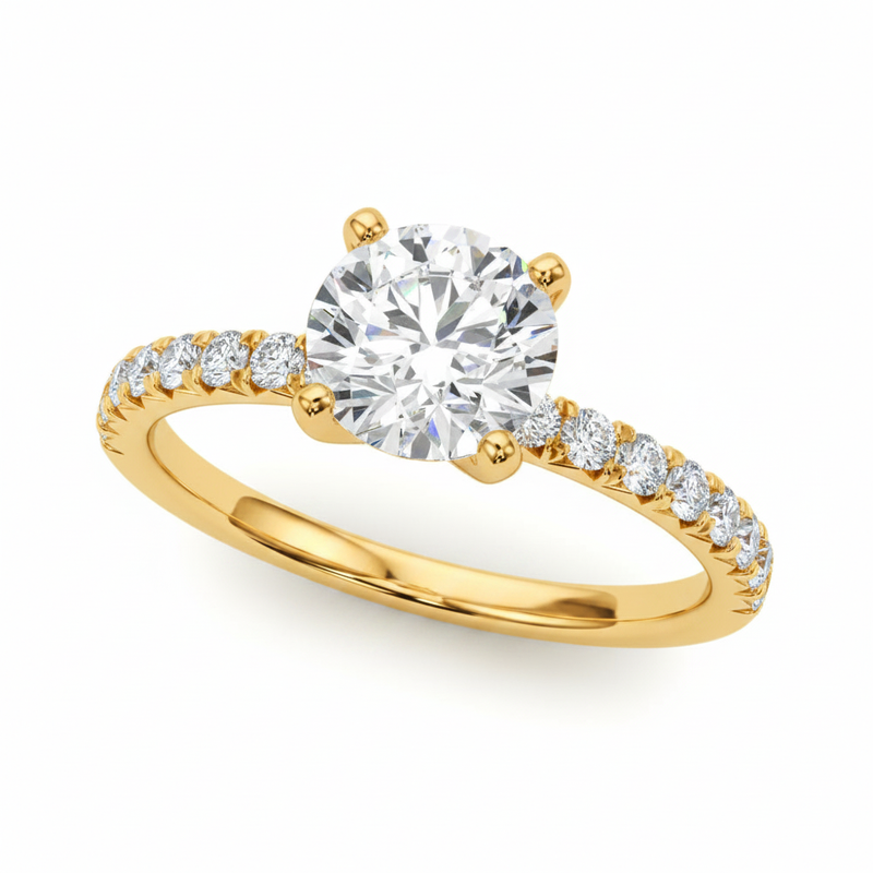 Round Center Engagement Ring — Yellow Gold