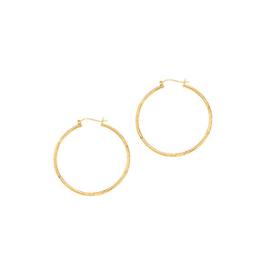 14K Yellow Gold 2mm Diamond Cut & Polished Design Hoop Earring