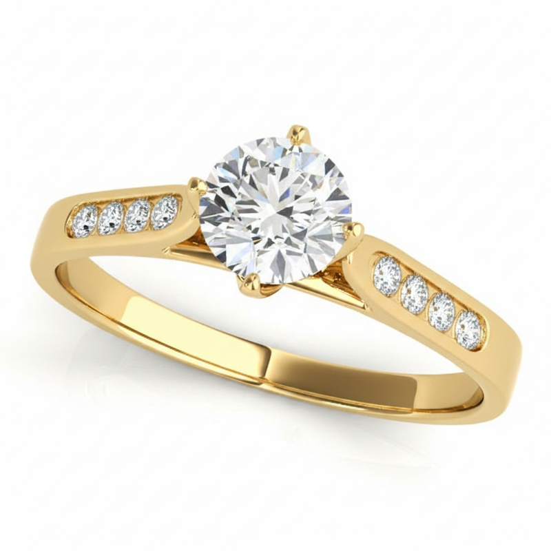 Channel Set Engagement Ring (50001-E) — Yellow Gold
