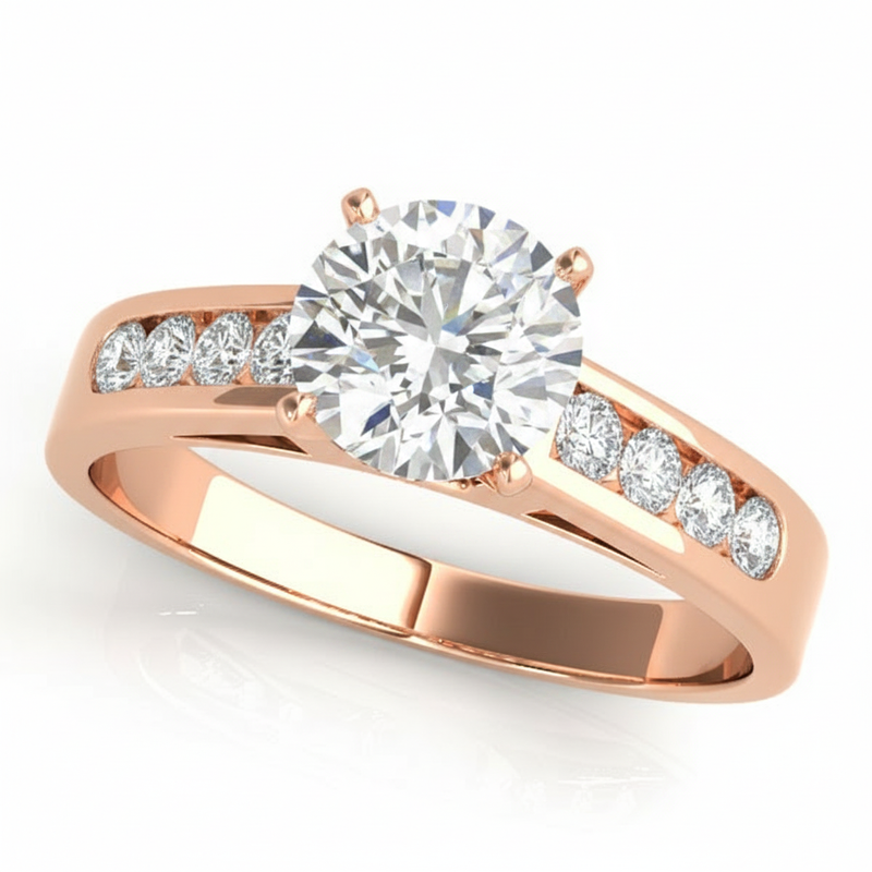 Channel Set Engagement Ring (50005-E) — Rose Gold