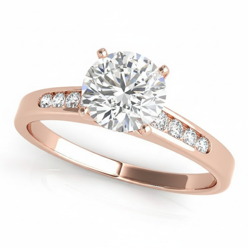 Channel Set Engagement Ring (50026-E) — Rose Gold