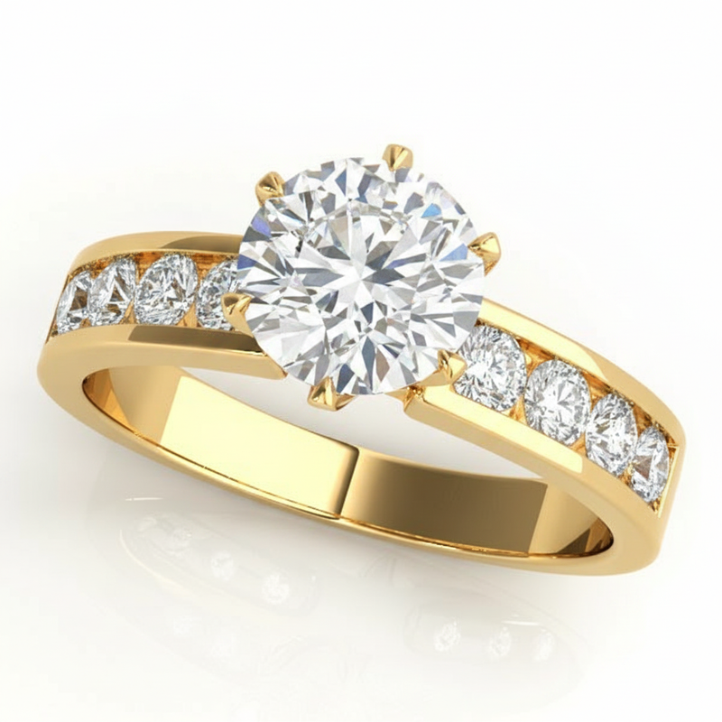 Single-Row Channel-Set Engagement Ring — Yellow Gold