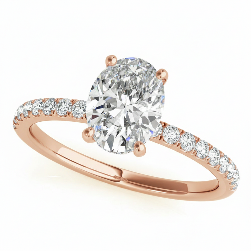 Single-Row Emerald Cut Center Engagement Ring — Rose Gold