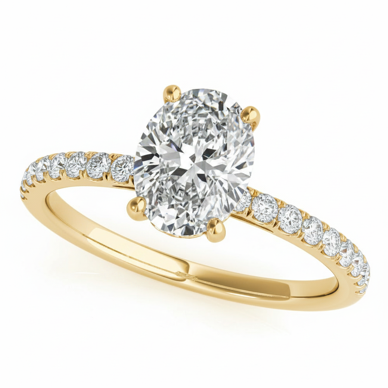 Single-Row Emerald Cut Center Engagement Ring — Yellow Gold