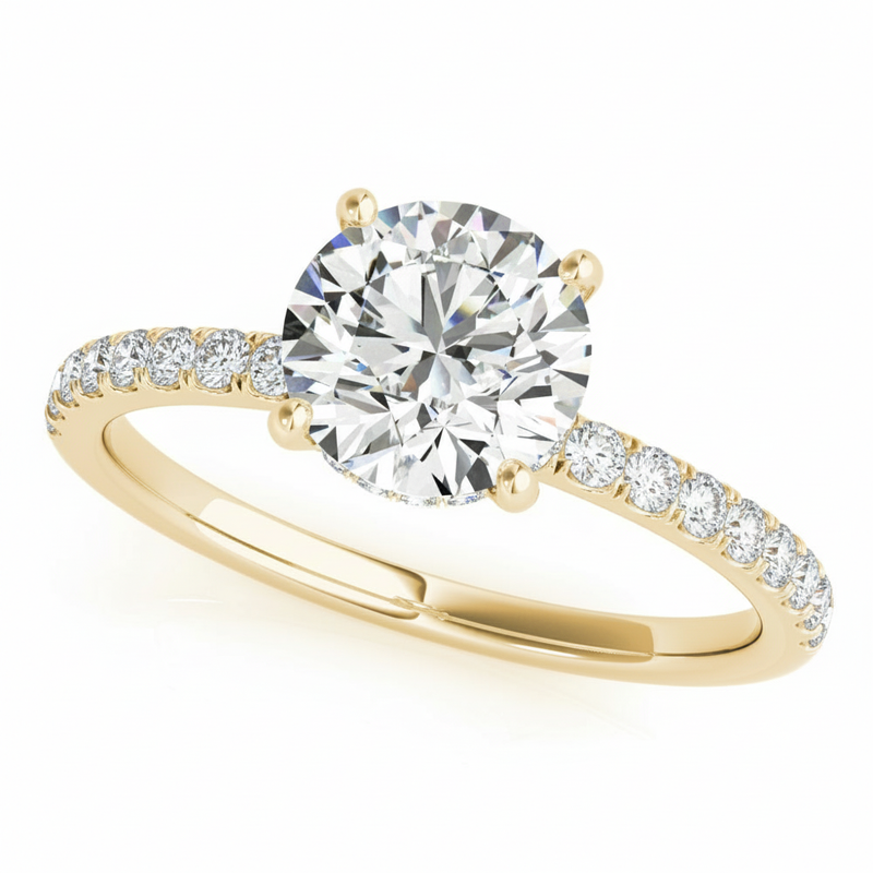 Single-Row Rd Center Engagement Ring — 2 ct — Yellow Gold