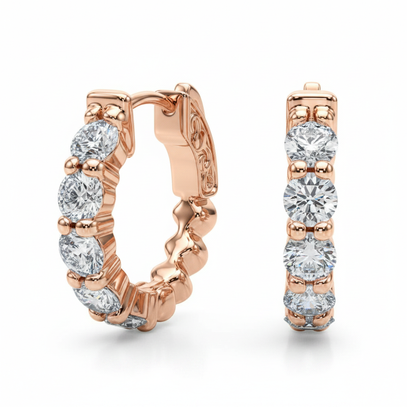 7/8 ctw Single-Row Vault Lock Hoops — Rose Gold