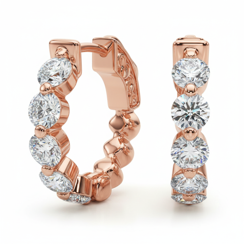 1/2 ctw Single-Row Vault Lock Hoops — Rose Gold