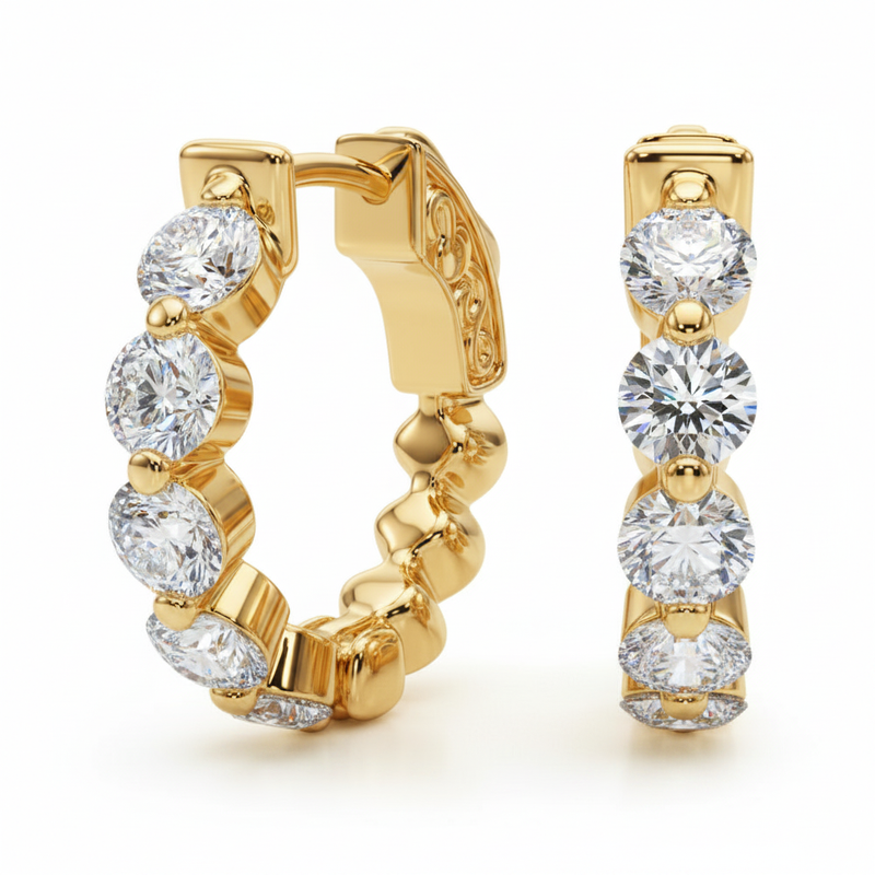 1/2 ctw Single-Row Vault Lock Hoops — Yellow Gold