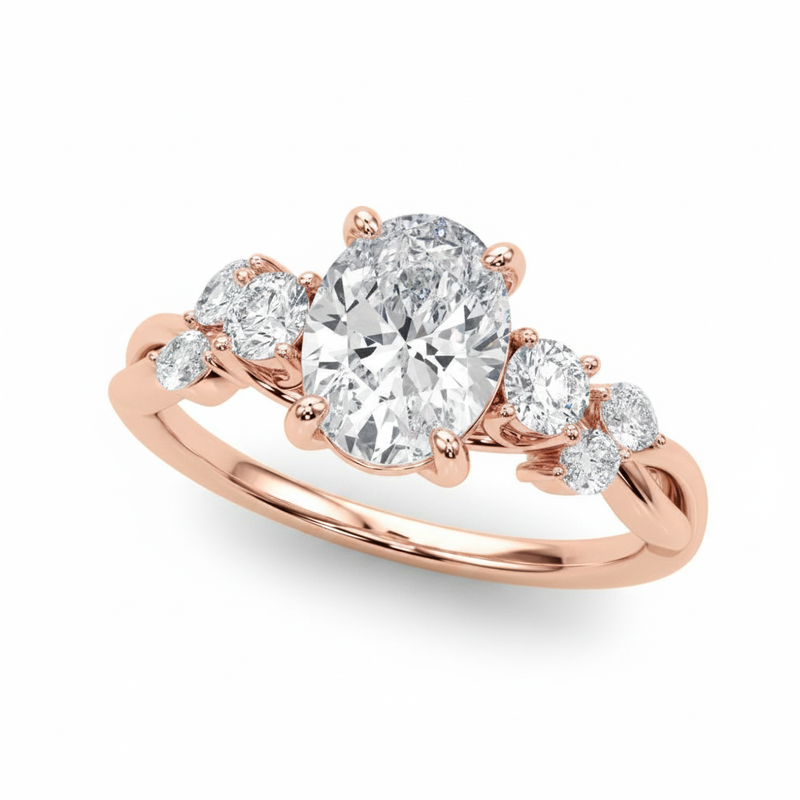 Split Shank Ov Center Rd & Mq Sides Engagement Ring — Rose Gold