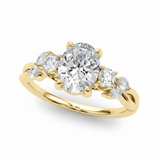 Split Shank Ov Center Rd & Mq Sides Engagement Ring — Yellow Gold