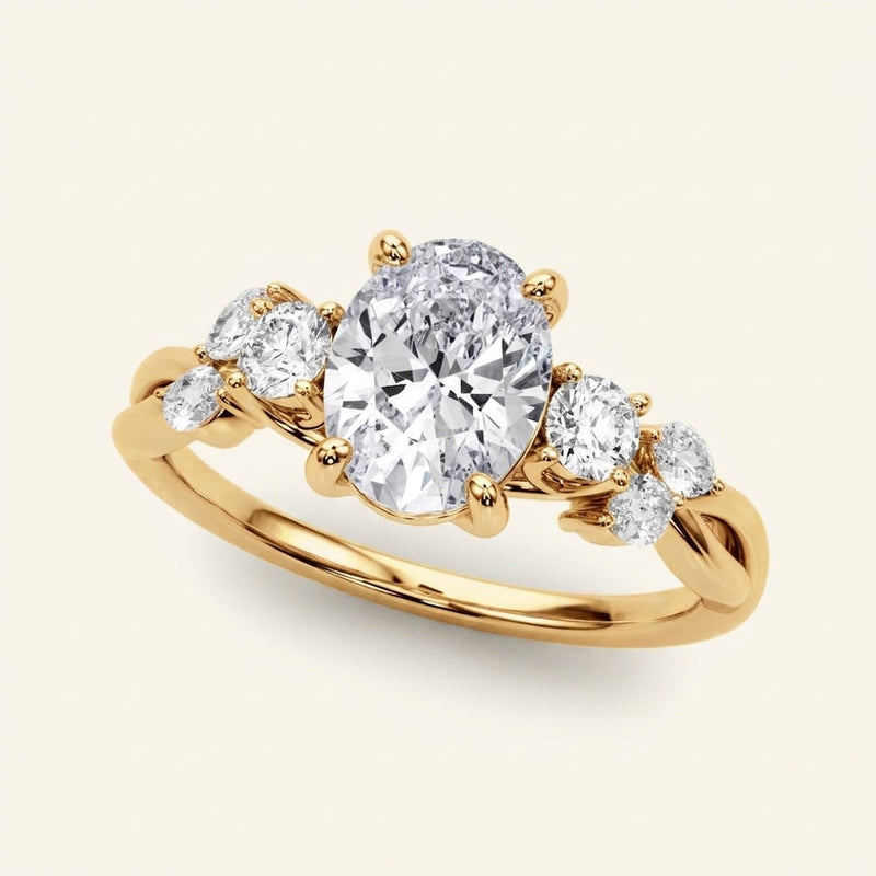 Split Shank Ov Center Rd & Mq Sides Engagement Ring — Yellow Gold