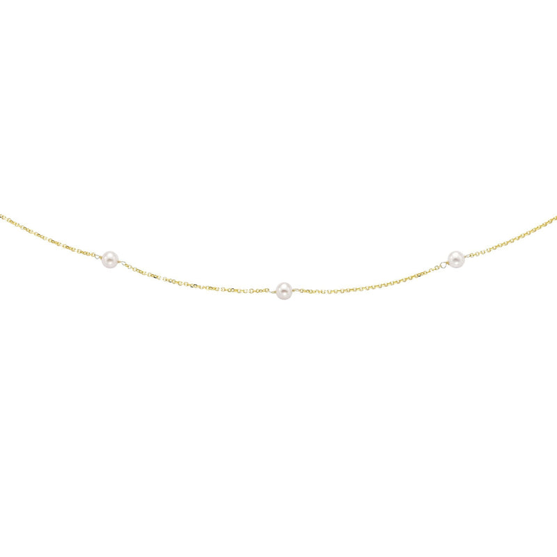 14K Gold Pearl Station Necklace