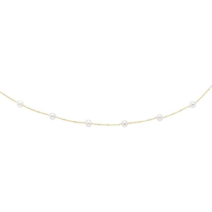 14K Gold Pearl Station Necklace