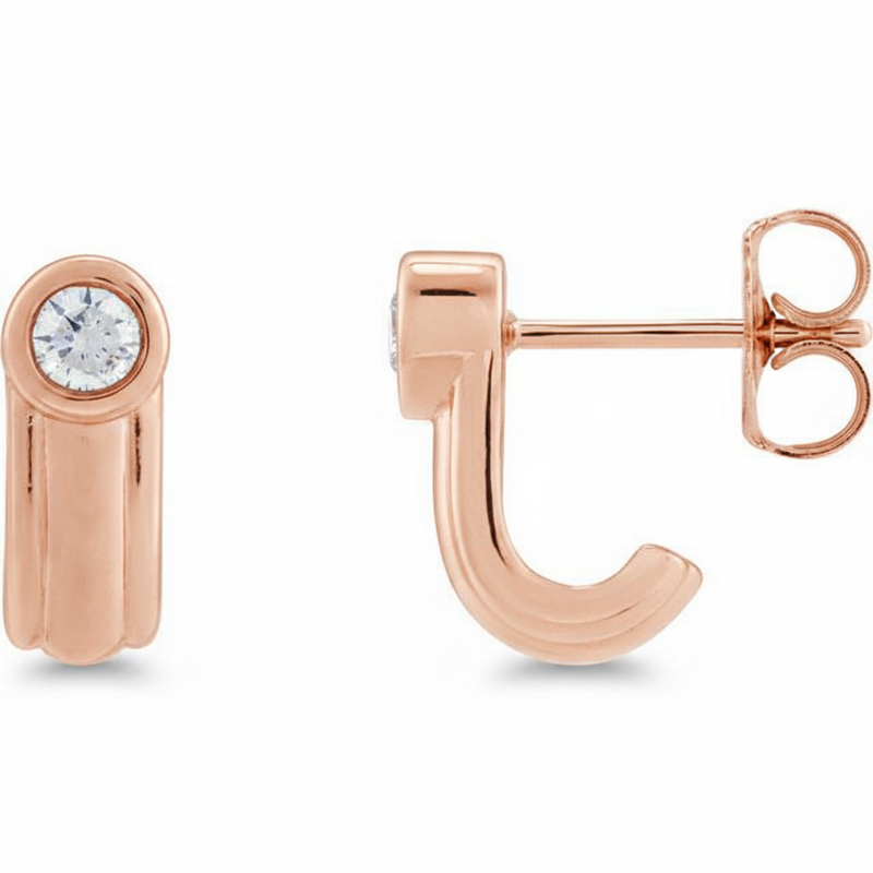 1/5 ctw The Bellona — Round Solitaire J-Hoop Earrings — Rose Gold