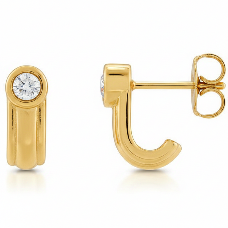 1/5 ctw The Bellona — Round Solitaire J-Hoop Earrings — Yellow Gold