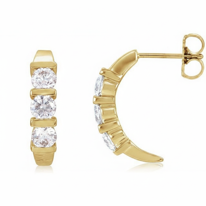 The Fjord — Round Three-Stone J-Hoop Earrings — Yellow Gold