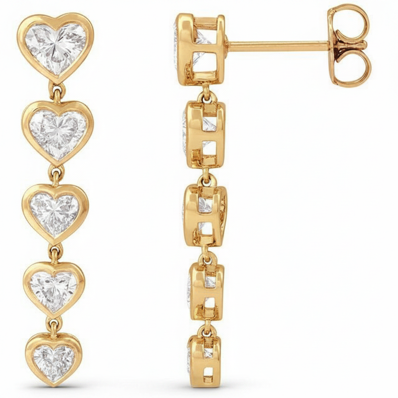 2 3/4 ctw The Halite — Heart Earrings — Yellow Gold