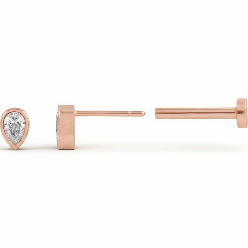 The Jehanne — Pear Bezel Stud Earrings — Rose Gold