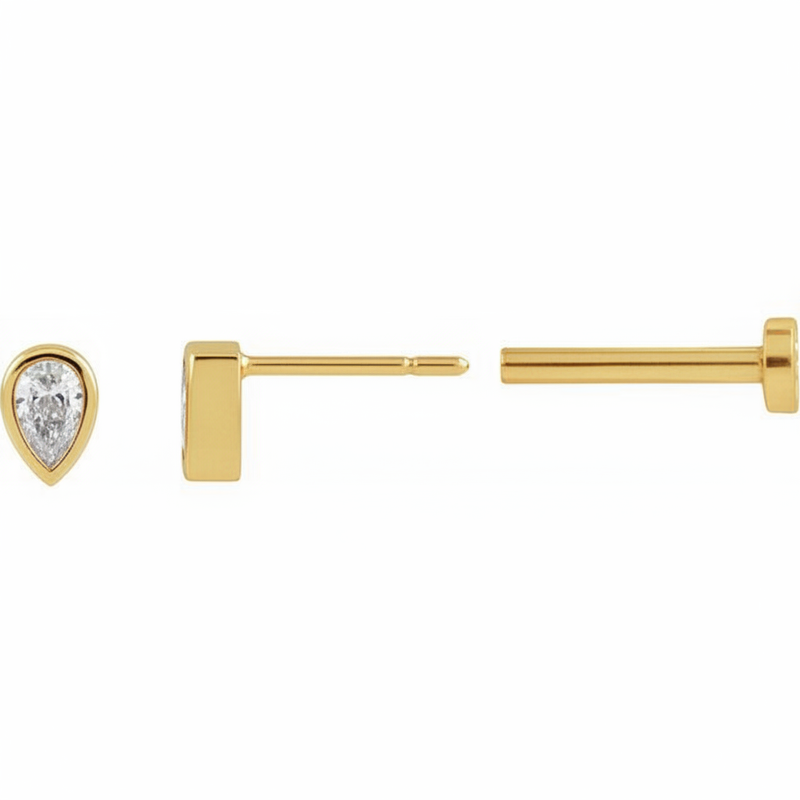 The Jehanne — Pear Bezel Stud Earrings — Yellow Gold