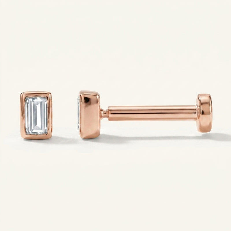 The Quenby — Straight Baguette Bezel Stud Earrings — Rose Gold