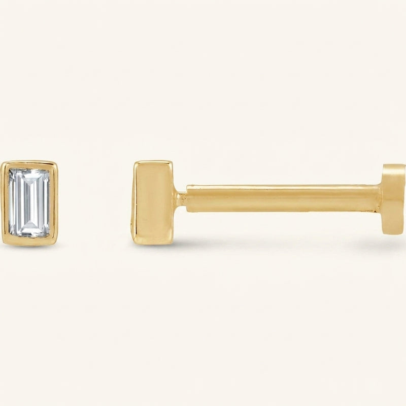 The Quenby — Straight Baguette Bezel Stud Earrings — Yellow Gold