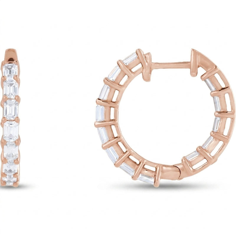 3 ctw The Syla — Emerald Hoop Earrings — Rose Gold