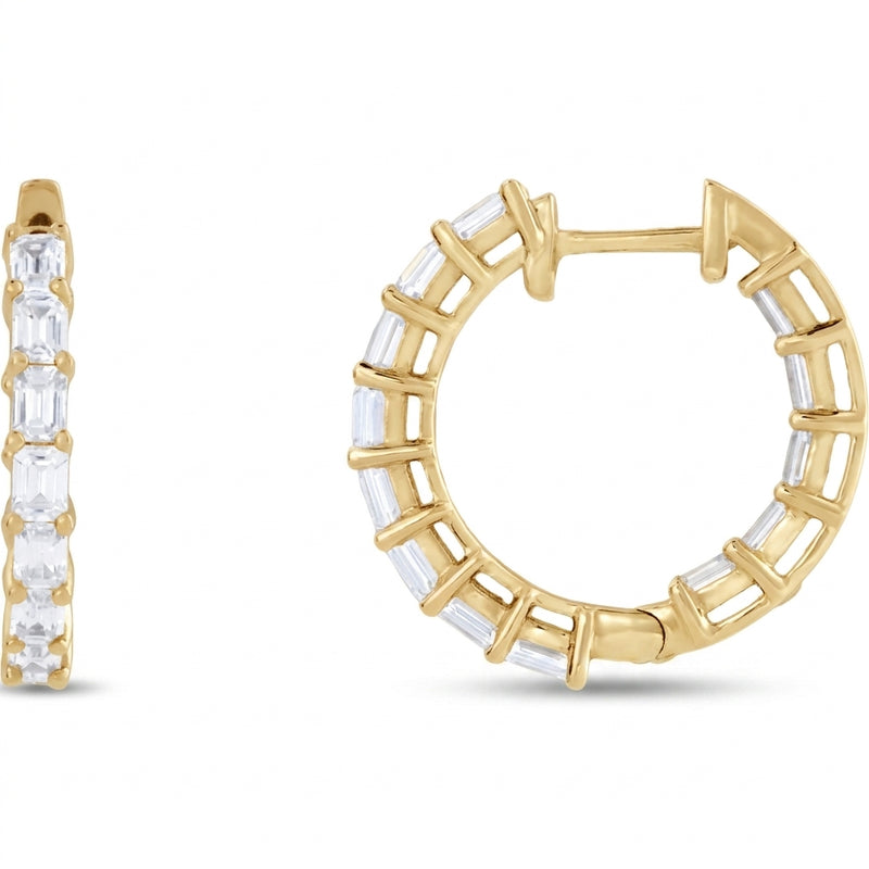 3 ctw The Syla — Emerald Hoop Earrings — Yellow Gold
