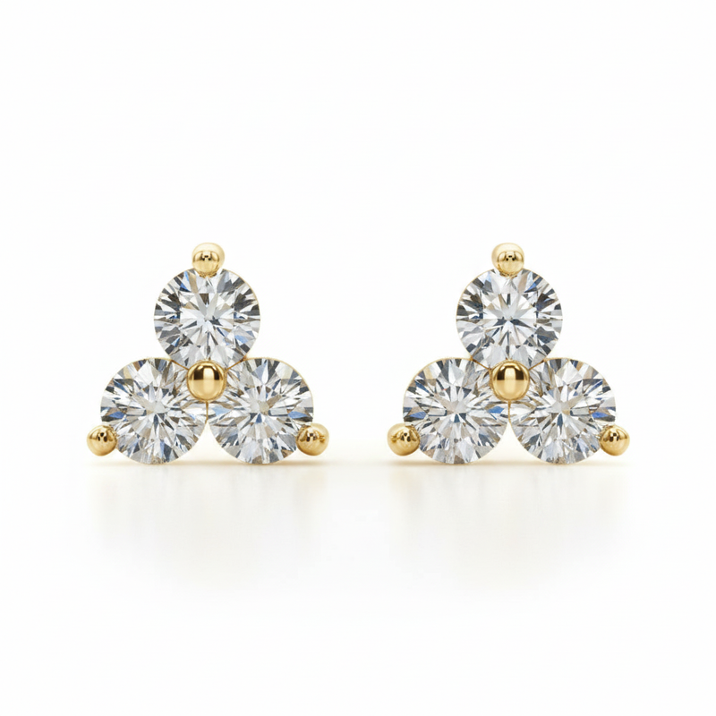 1 ctw Three-Stone Earrings — Yellow Gold