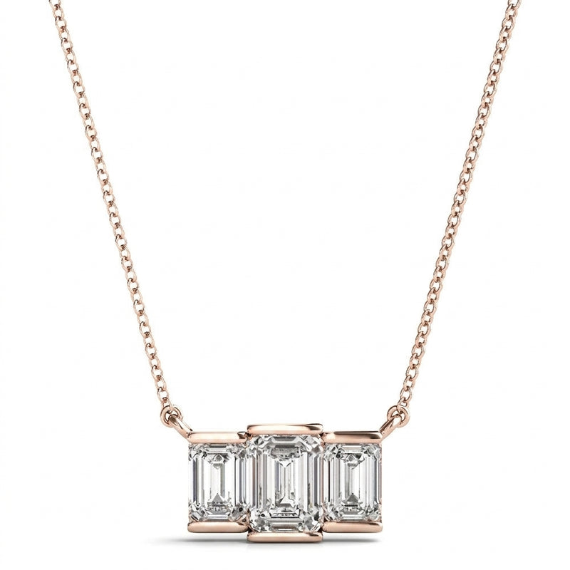 1 ctw Three-Stone Emerald Cut Pendant — Rose Gold
