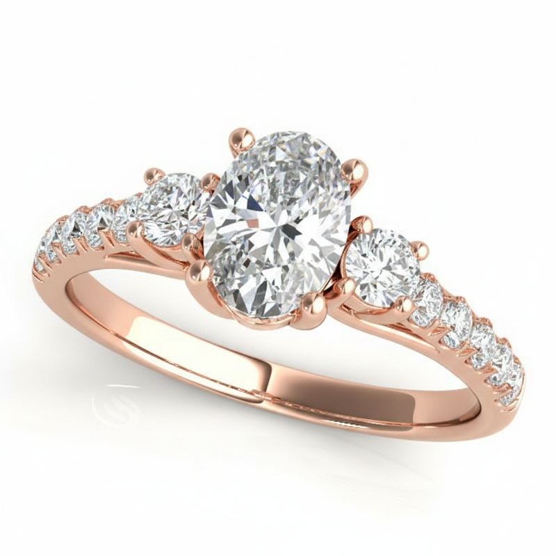 Three-Stone Engagement Ring (Oval Center) — Rose Gold
