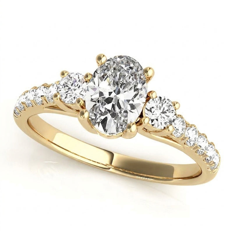 Three-Stone Engagement Ring (Oval Center) — Yellow Gold