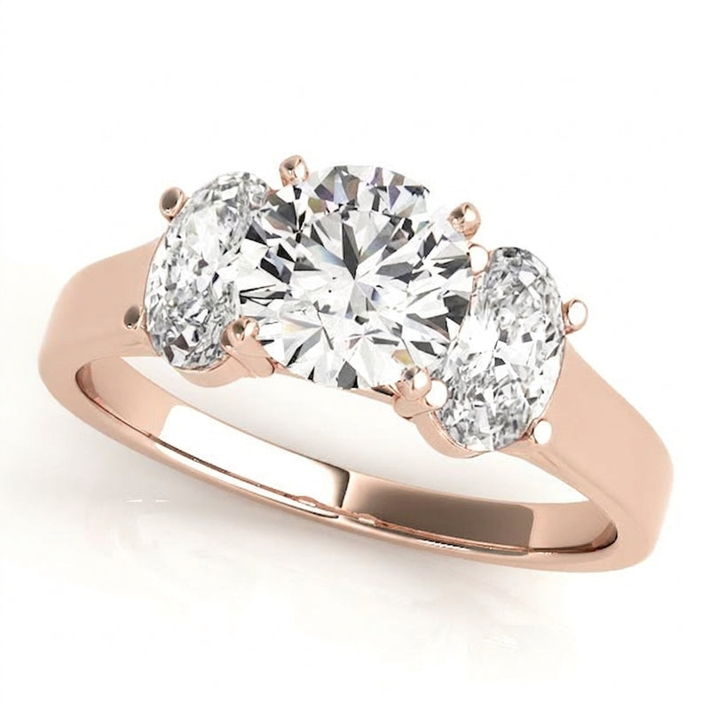 Three-Stone Engagement Ring (Oval Center) — Rose Gold