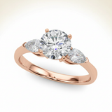 Three-Stone Engagement Ring (Pear Center) — Rose Gold