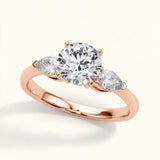Three-Stone Engagement Ring (Pear Center) — Rose Gold