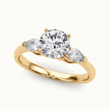 Three-Stone Engagement Ring (Pear Center) — Yellow Gold